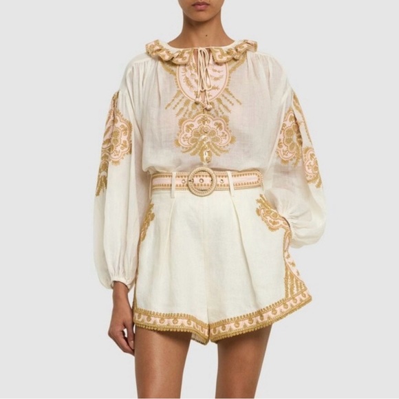 Zimmermann Cream and Gold High Waist Shorts - Picture 2 of 6
